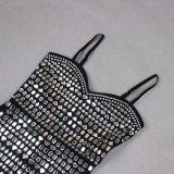 Fashionable sleeves, rhinestones, low cut camisole dress Stage costumes