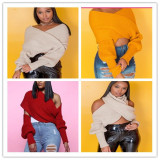 V-neck cross colored sweater, trendy off shoulder, multiple wearing methods, scarf style