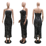 Strapless Long Dress Sequin Party Slit Dress