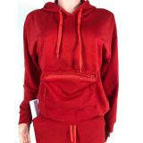 Solid color large pocket three-dimensional bag sports and leisure two-piece hooded set