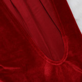 Solid Color Mesh Patchwork Velvet High Slit Suspender Evening Dress with Gloves Included
