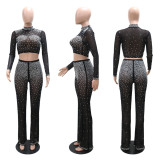Hot Diamond Perspective Two piece Women's Set Round Neck Long sleeved Top