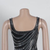 Hot Diamond Sleeveless Wrapped Hip Split Tight Elastic Dress