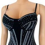 Mesh Hot Diamond Nightclub Dress with Suspender Dress