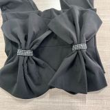 Bow V-neck Sleeveless Hip Wrap Tight Micro Flared Jumpsuit