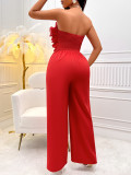 Solid Color One Line Collar Lace Up Jumpsuit