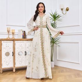 Muslim Robe Women's Clothing with Hot Stamping Embroidery Lace Fashionable White Dress