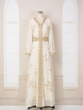 Muslim Robe Women's Clothing with Hot Stamping Embroidery Lace Fashionable White Dress