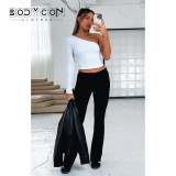 Women's Solid Woman Pants Slim Fitting High Waisted Streetwear Casual Flare Pants Women Clothes Full Length Capris Trousers