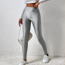 High Waisted Solid Color Leggings with Elastic Casual Sports