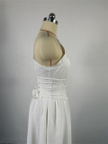 Diagonal Collar Short Sleeved Waistband Fish Bone Collection Waist Mid Length Dress