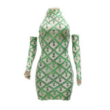 Hip Wrapped Sequin Dress for Women with Gloves