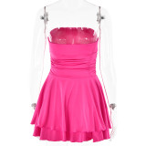 Solid Color One Line Neck Strapless High Waisted Short Skirt