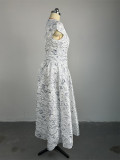 High End Printed Waistband Short Sleeved A-line Mid Length Dress