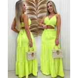 Lace Up Vest High Waist Half Body Large Hem Long Skirt Fashionable and Casual Set