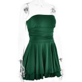 Solid Color One Line Neck Strapless High Waisted Short Skirt