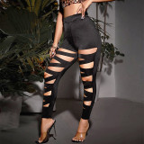 High Waistband Design Leggings with Black Cross Tie Slim Cropped Pants