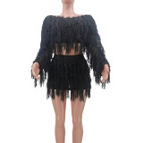 Knitted Fringe Skirt Set