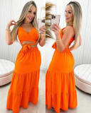 Lace Up Vest High Waist Half Body Large Hem Long Skirt Fashionable and Casual Set