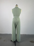 Lapel Pocket with Waistband and Loose Wide Leg Sleeveless Jumpsuit