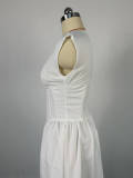 Round Neck Waist High Waisted Fishbone A-line Dress