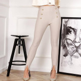 Solid Color Three-dimensional Decorative Pants with Split Cuffs and Elastic Women's Pants