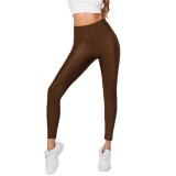 High Waisted Solid Color Leggings with Elastic Casual Sports