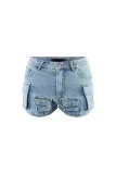 Multi Bag Denim Shorts with Three-dimensional Pockets for Work Clothes