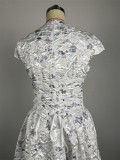 High End Printed Waistband Short Sleeved A-line Mid Length Dress