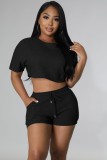 Sports and Leisure Short Style Solid Color Two-piece Set