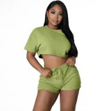 Sports and Leisure Short Style Solid Color Two-piece Set