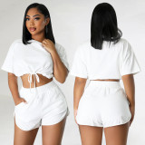 Casual Short Strap Shorts Solid Color Two-piece Set