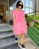 Loose and Fashionable Solid Color Home Dress with Pockets