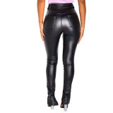 High Waisted Slim Fitting Women's Pants PU Leather Pants