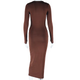 Solid Color Round Neck Long Sleeved Pullover Street One Step Dress
