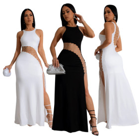 Lace Up Connection with Slit Sexy and Fashionable Dress