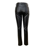 High Waisted Slim Fitting Women's Pants PU Leather Pants