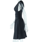Deep V Dress Sleeveless Lace up Style Casual Bag Skirt