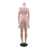 Cherry Print Camisole Square Neck Dress