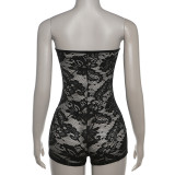Perspective Lace Jacquard Strapless Tight Jumpsuit