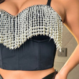Chest Wrap Tight Tassel Studded Corset with Suspender Vest Top