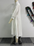 Solid Color Irregular Mid Length Lantern Sleeve Dress