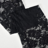 Hollow Out Round Neck Transparent Top and Skirt Pants Two-piece Set