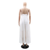 V-neck Suspender Women's Dress Chiffon Solid Color Loose Fitting Long Skirt