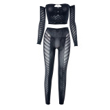 One Shoulder Hollow Perspective Strapless Tight Pants Two-piece Set
