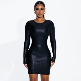 High Elastic Long Sleeved Tight Fitting Hip Wrap Dress