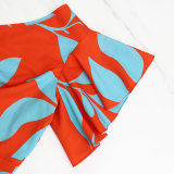 Printed Slanted Edge Off Shoulder Ruffle Sleeve Dress