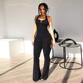 Sleeveless Lace Up Backless Micro Flared European and American Wide Leg Jumpsuit