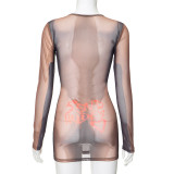 3D Body Print Perspective Long Sleeved Buttocks Wrapped Dress