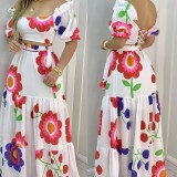 White Floral Dress Print - with Belt